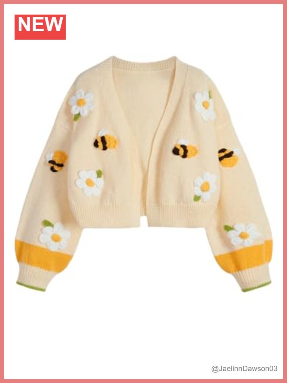 Embroidered Crop Cardigan Open Front Long Lantern Sleeve